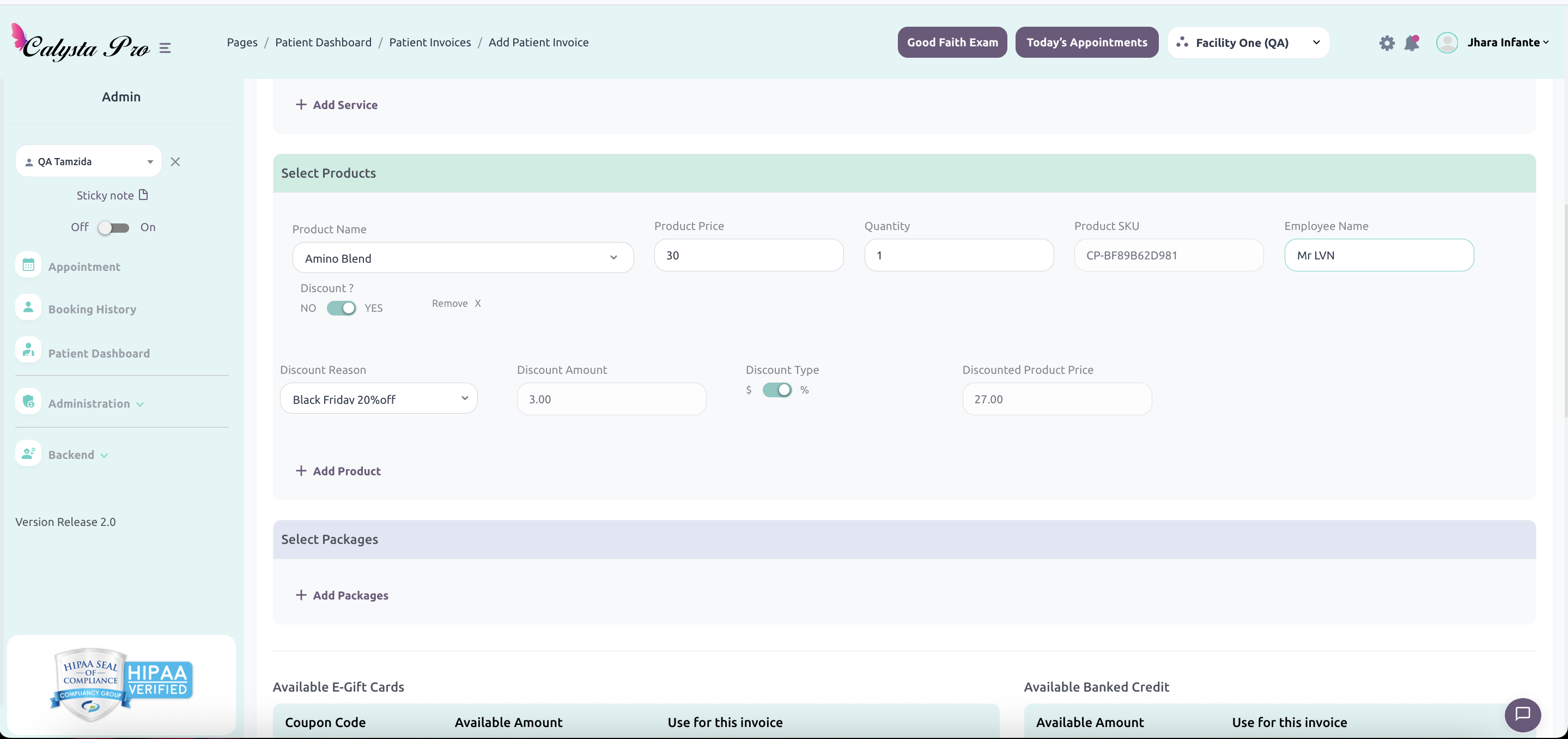 Calysta Pro EMR customized invoice
