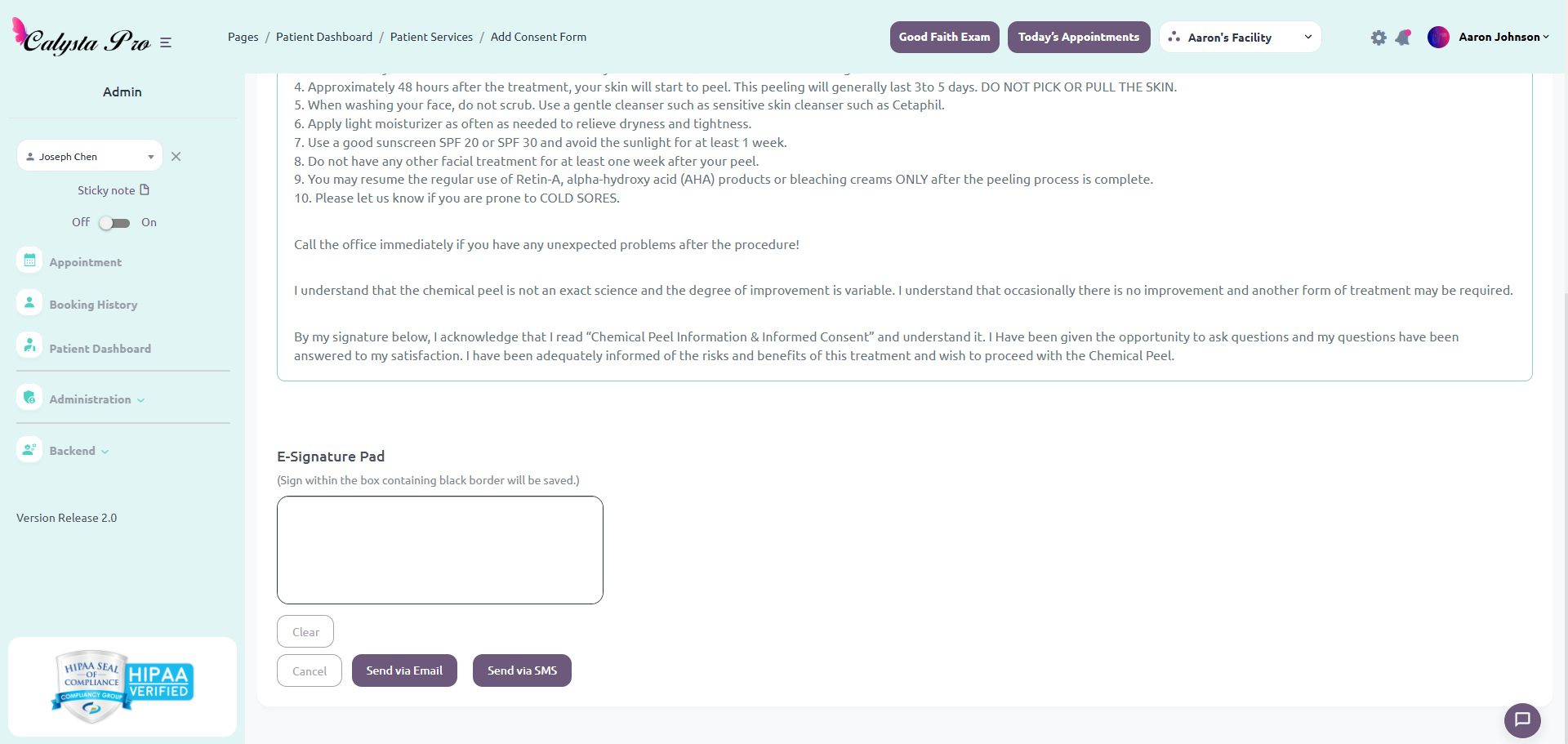 Calysta Pro EMR digital consent forms
