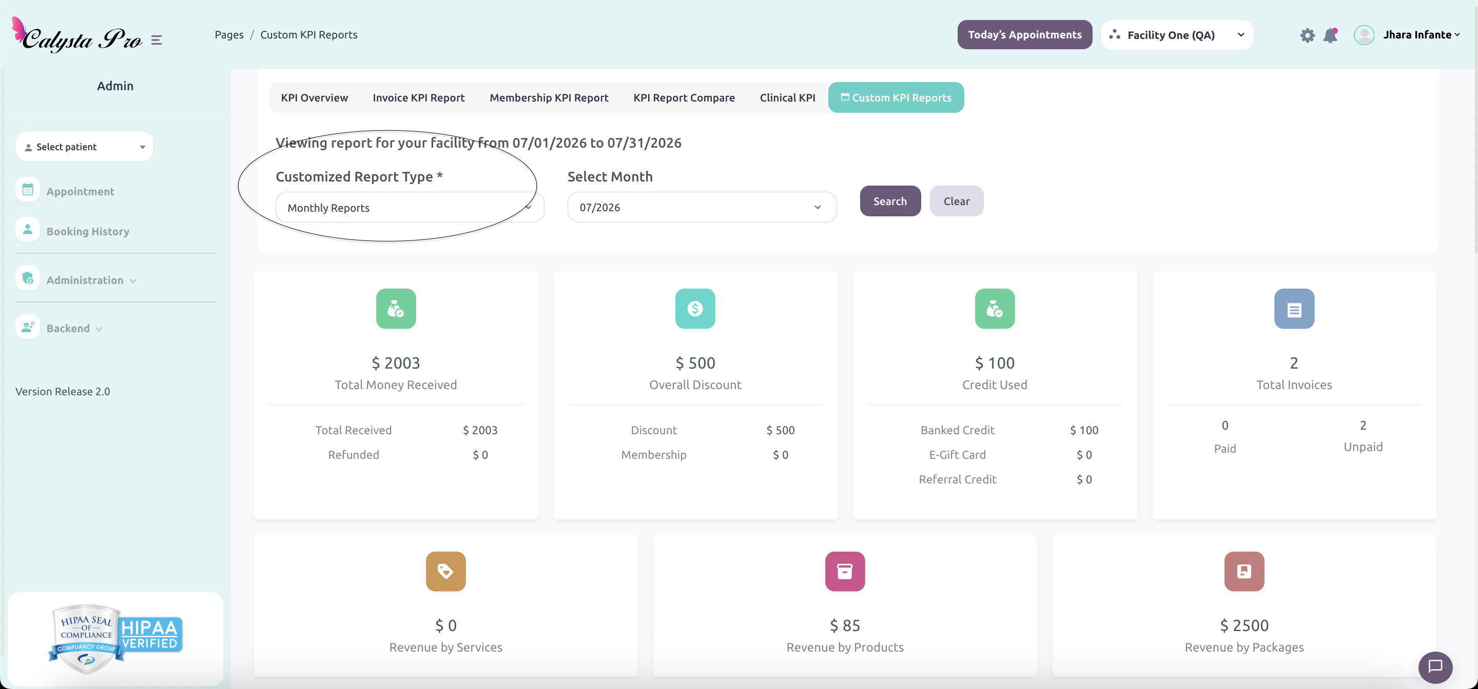 Calysta Pro EMR monthly report