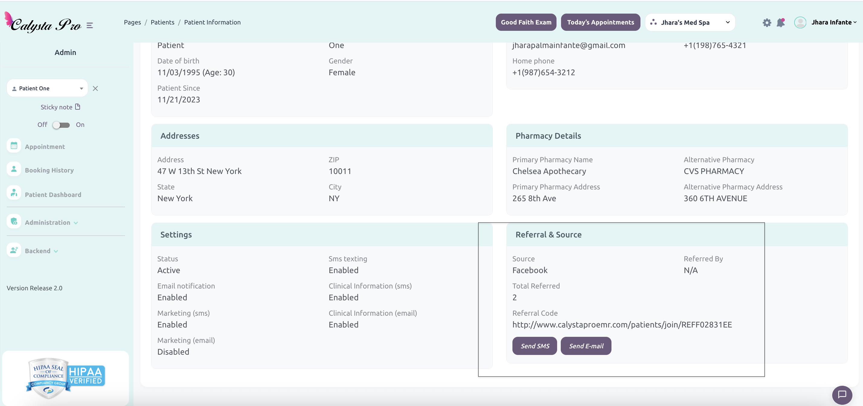 Calysta Pro EMR referral link