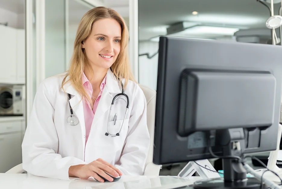 a medical doctor checking health records using ehr
